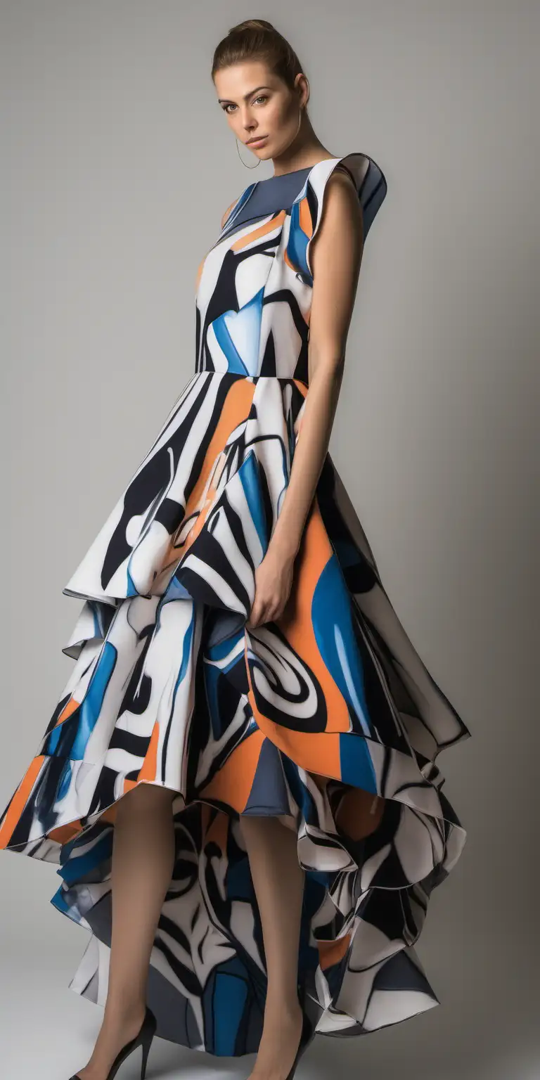 woman modeling abstract unique dress in a photoshoot