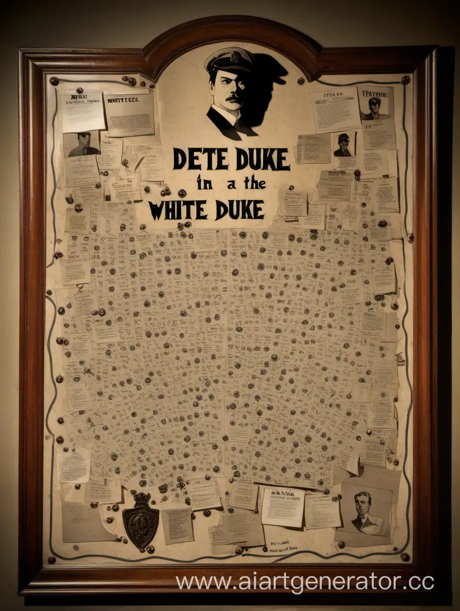 Детективная доска, где по середине листок с надписью White Duke 