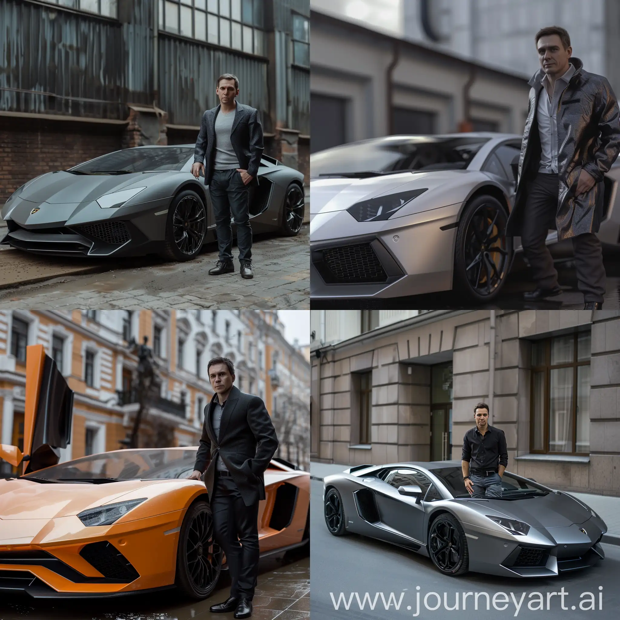Alexey Navalny, standing next to a Lamborghini aventador, realistic, super detail, 8k, HDR, sharp focus