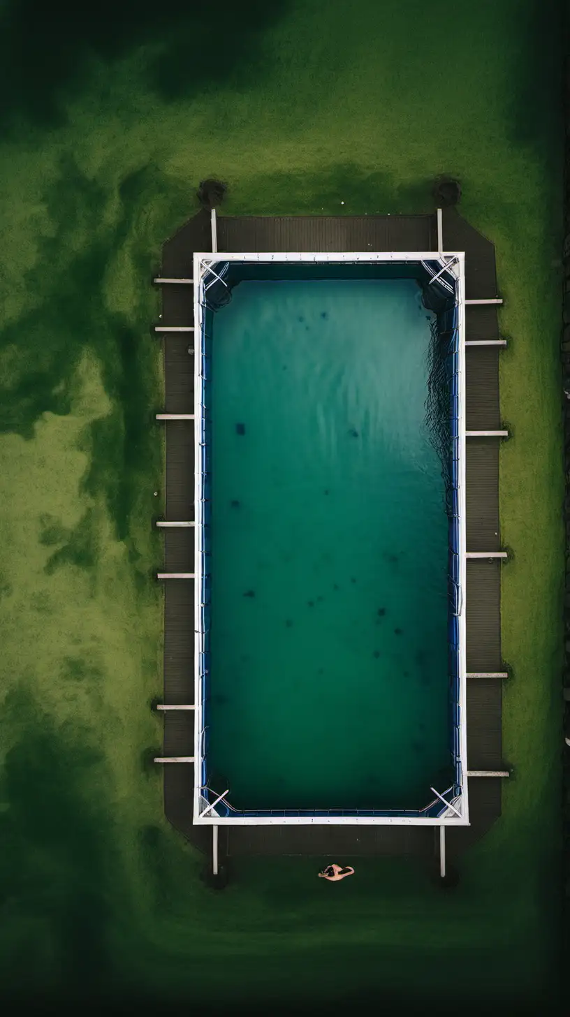 reykjanes Iceland old swimming green pool top view dark drama 
