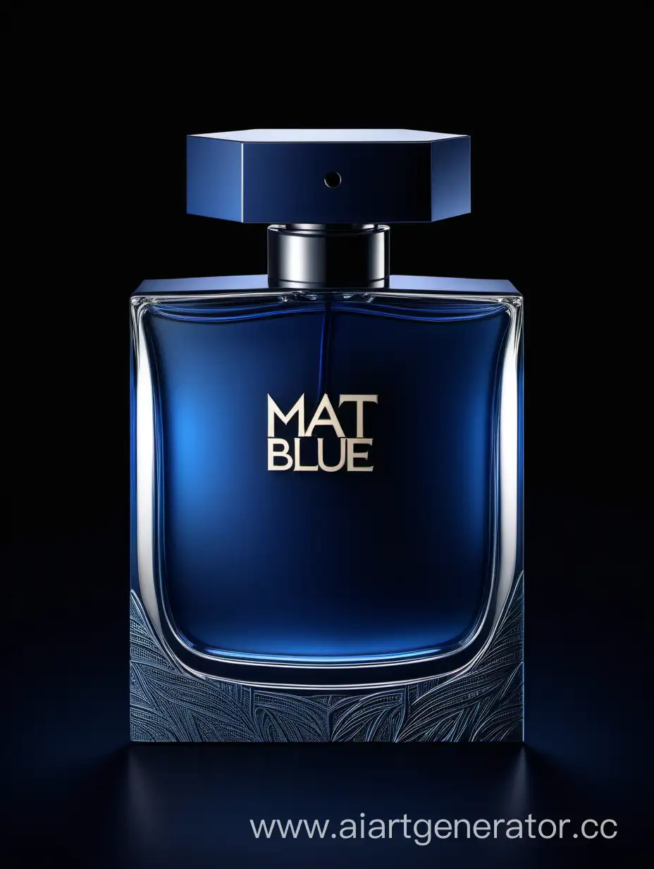 matt blue perfume))), textured crafted with intricate 3D details reflecting light around a ((black background)), with a elegant ((text logo))