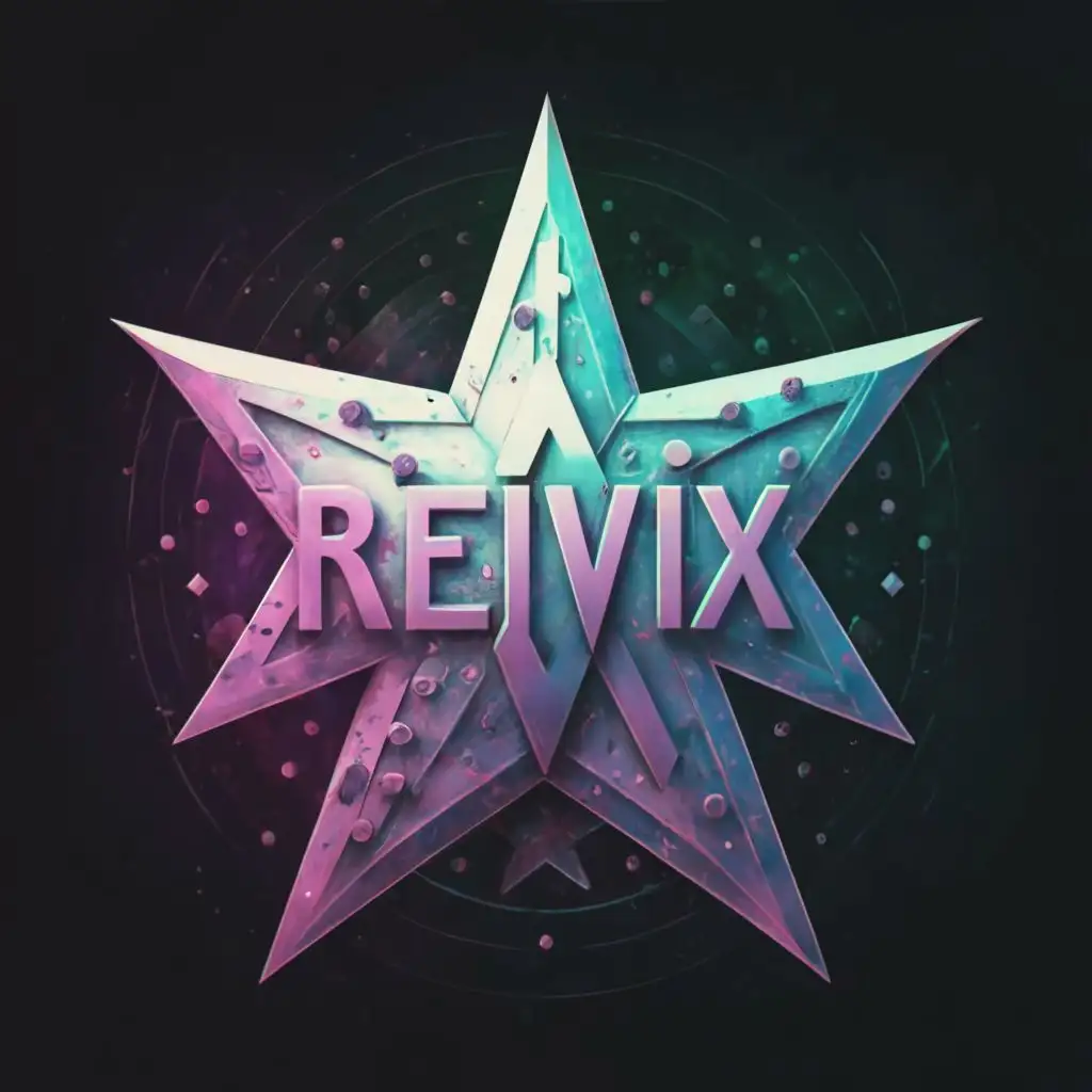 logo, Text: Reivix, star shaped, metallic, violet, sharp edges, industrial, futuristic, suitable for hard electronic dance music, with the text "Reivix", typography