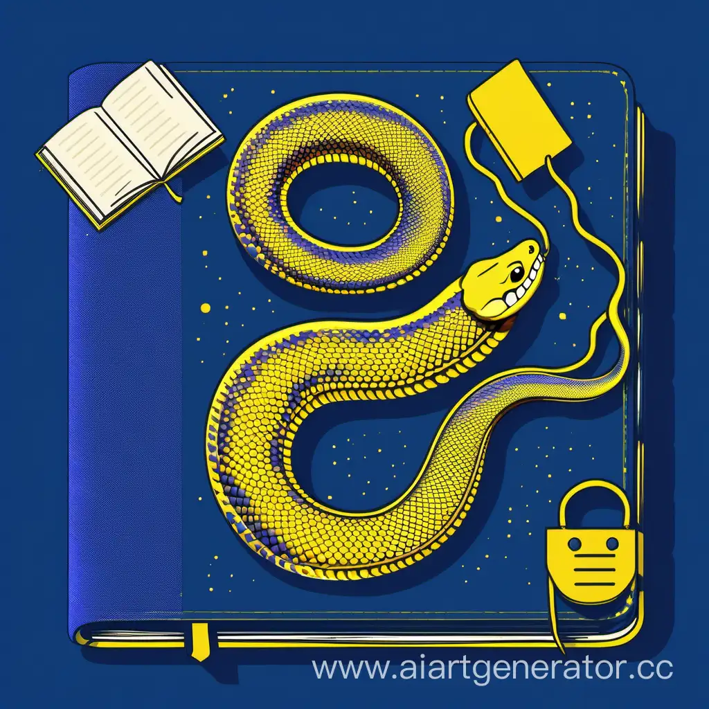 изучение программирования и python3
темно синий фон
учебник
желтая змея
ноутбук