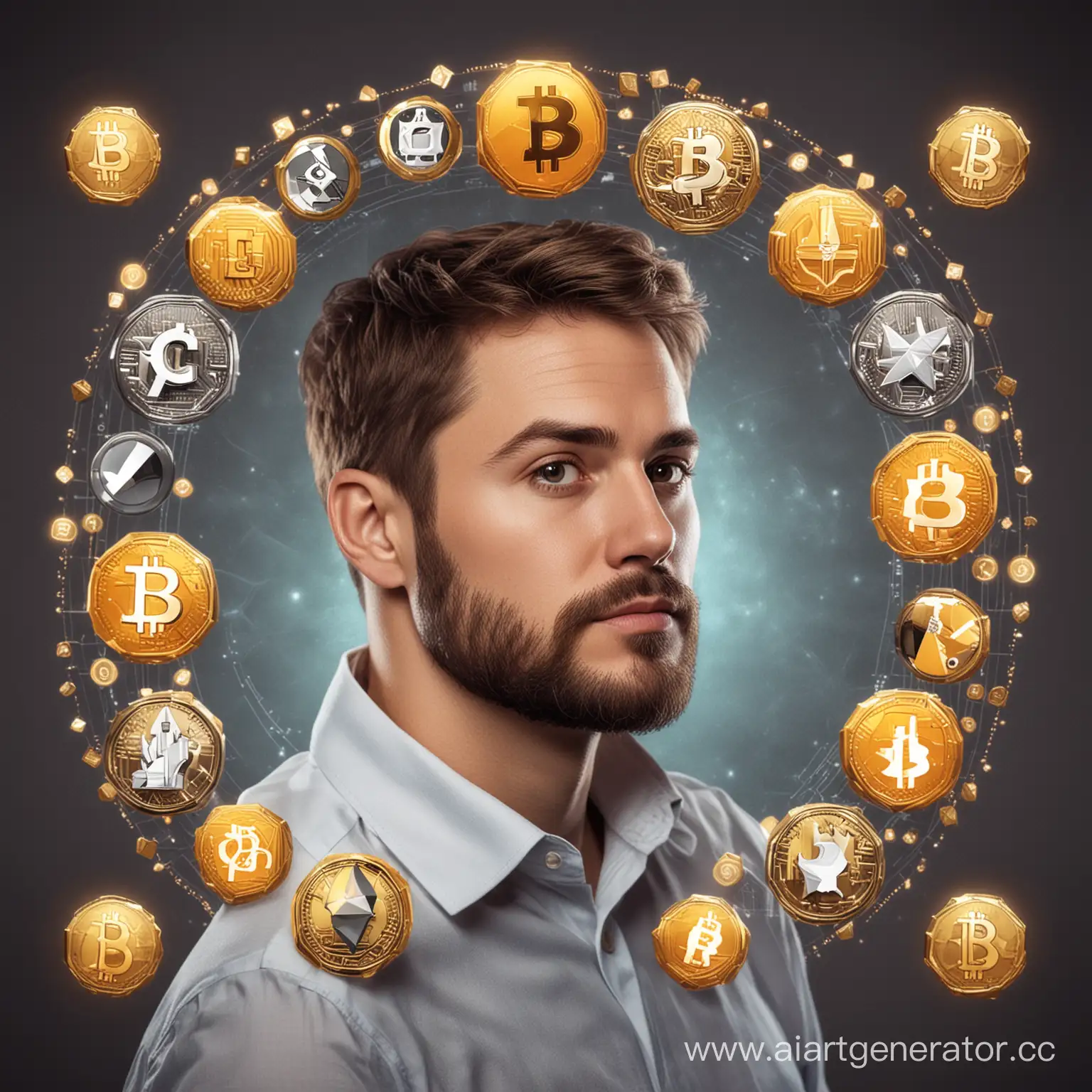 Thoughtful-Man-Contemplating-Cryptocurrency-Icons