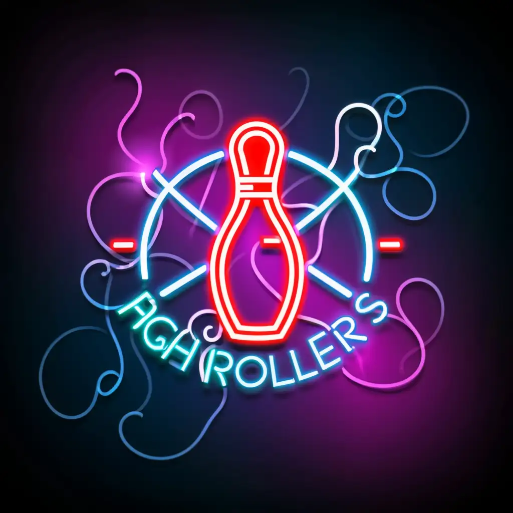 a logo design,with the text "High Rollers", main symbol:Bowling Pin around neon lights with smoke in a circle,Moderate,clear background