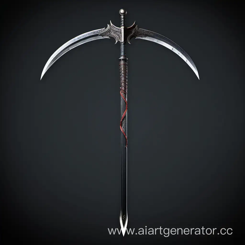оружие длинная боевая коса с одним большим изогнутым лезвием вниз в стиле игры ведьмак 3 без персонажа