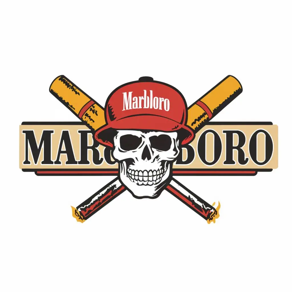 logo, Marlboro skull, with the text "Marlboro", typography