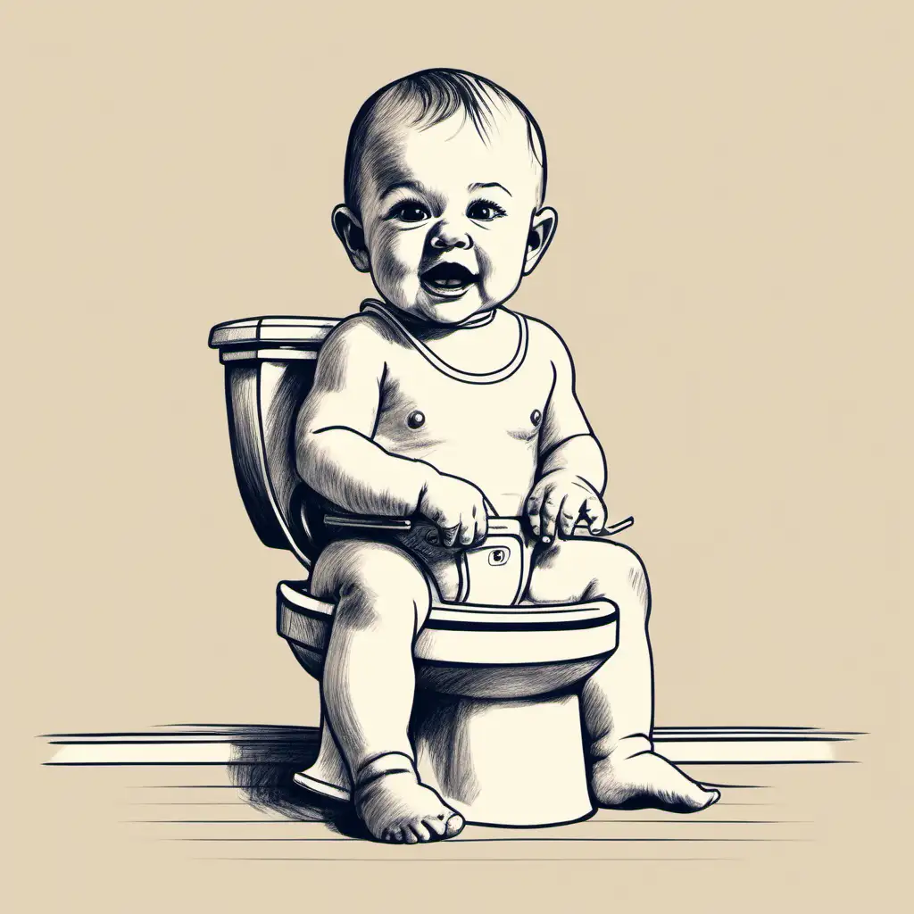 drawing of baby sitting on potty