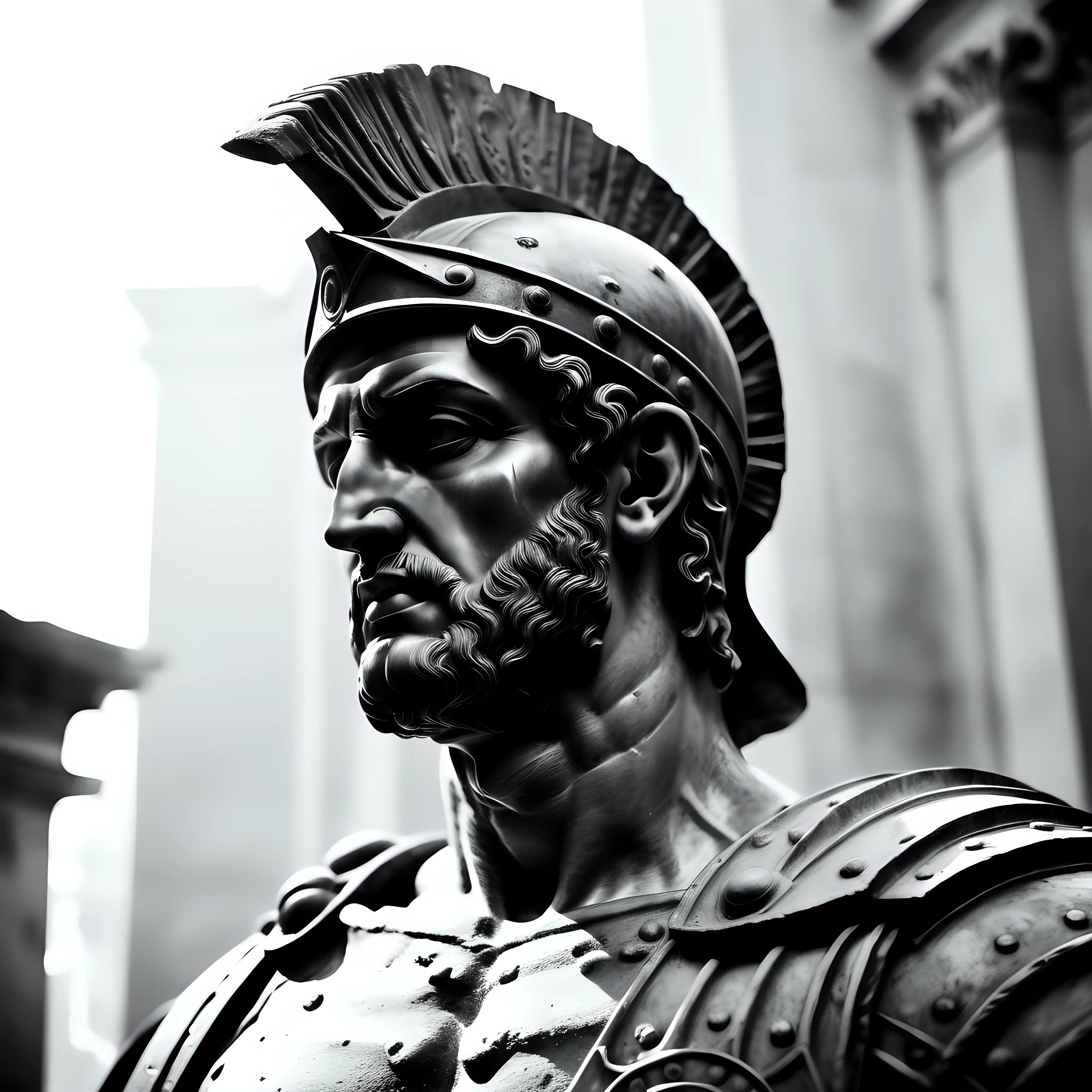 Majestic Ancient Roman Gladiator Statue in Dramatic Black and White