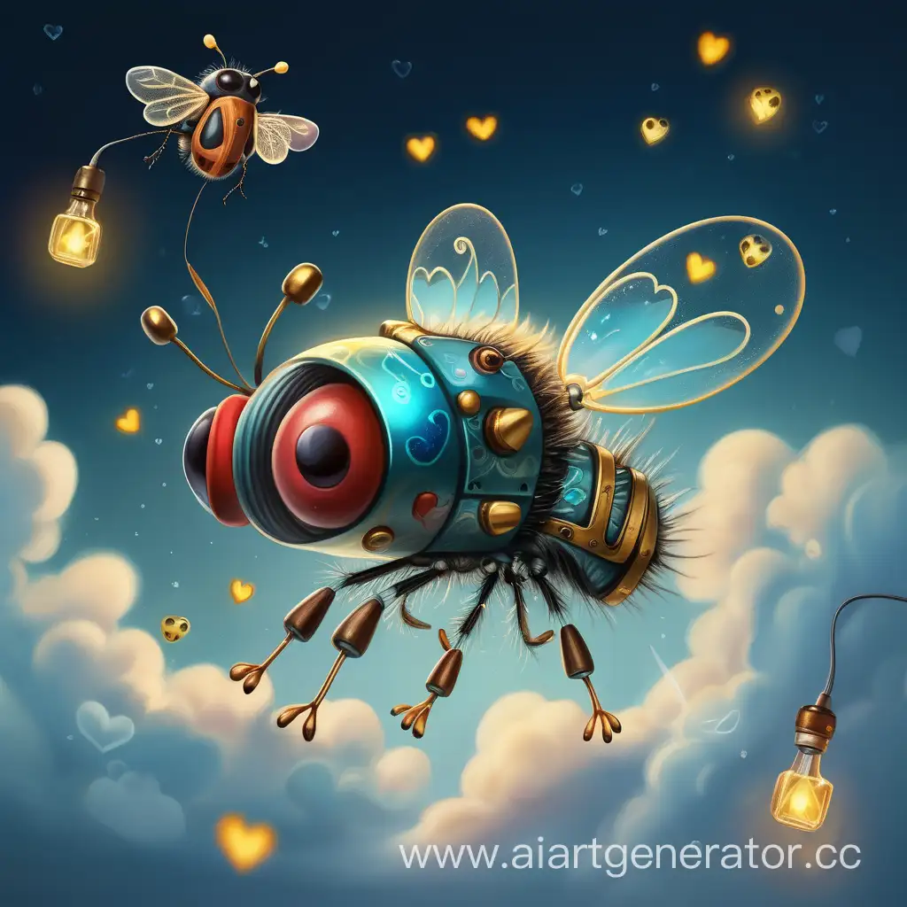 Whimsical-Fly-with-Tattoo-Machine-Amidst-Fireflies-and-Hearts