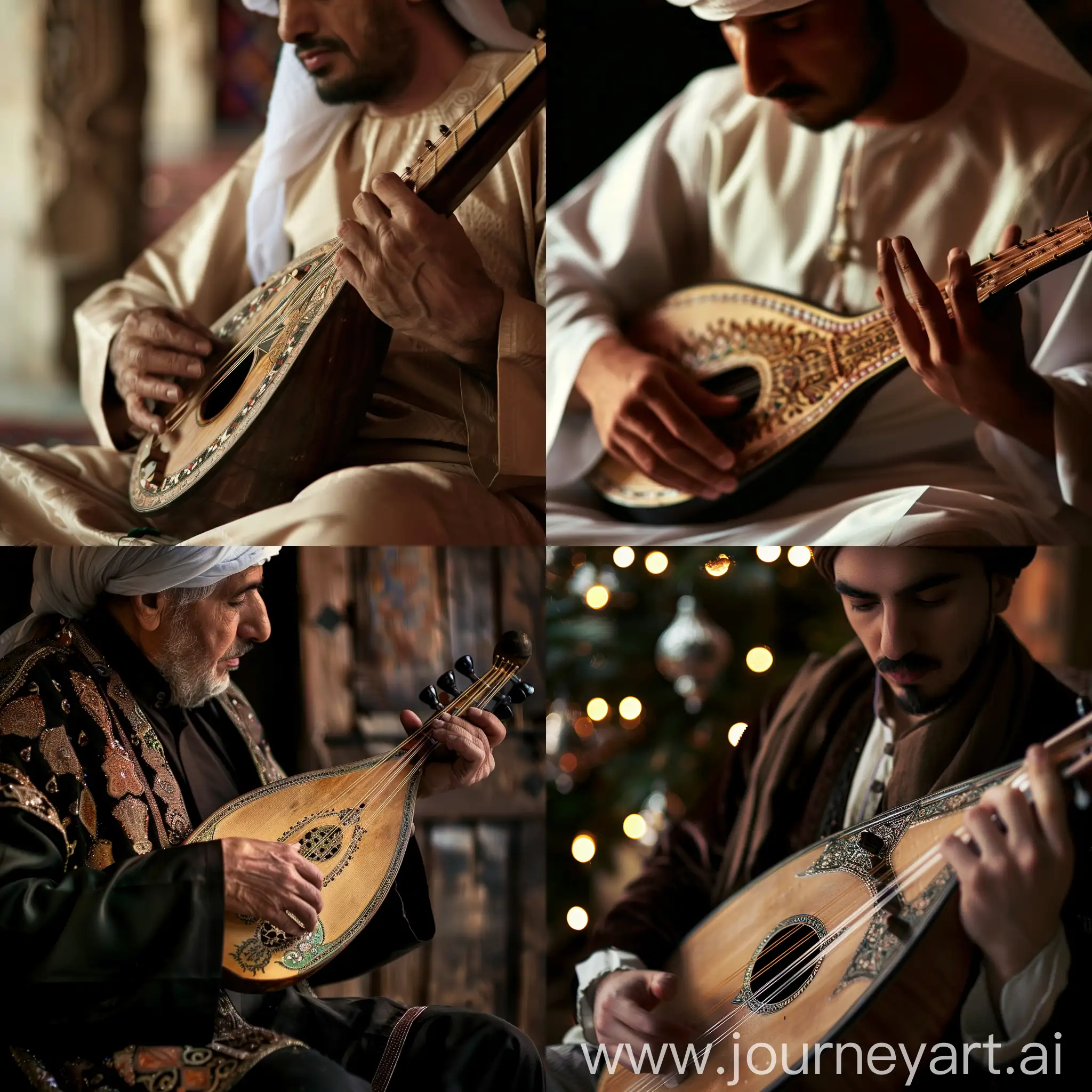 رجل يعزف على آلة العود العربية . صورة واقعية