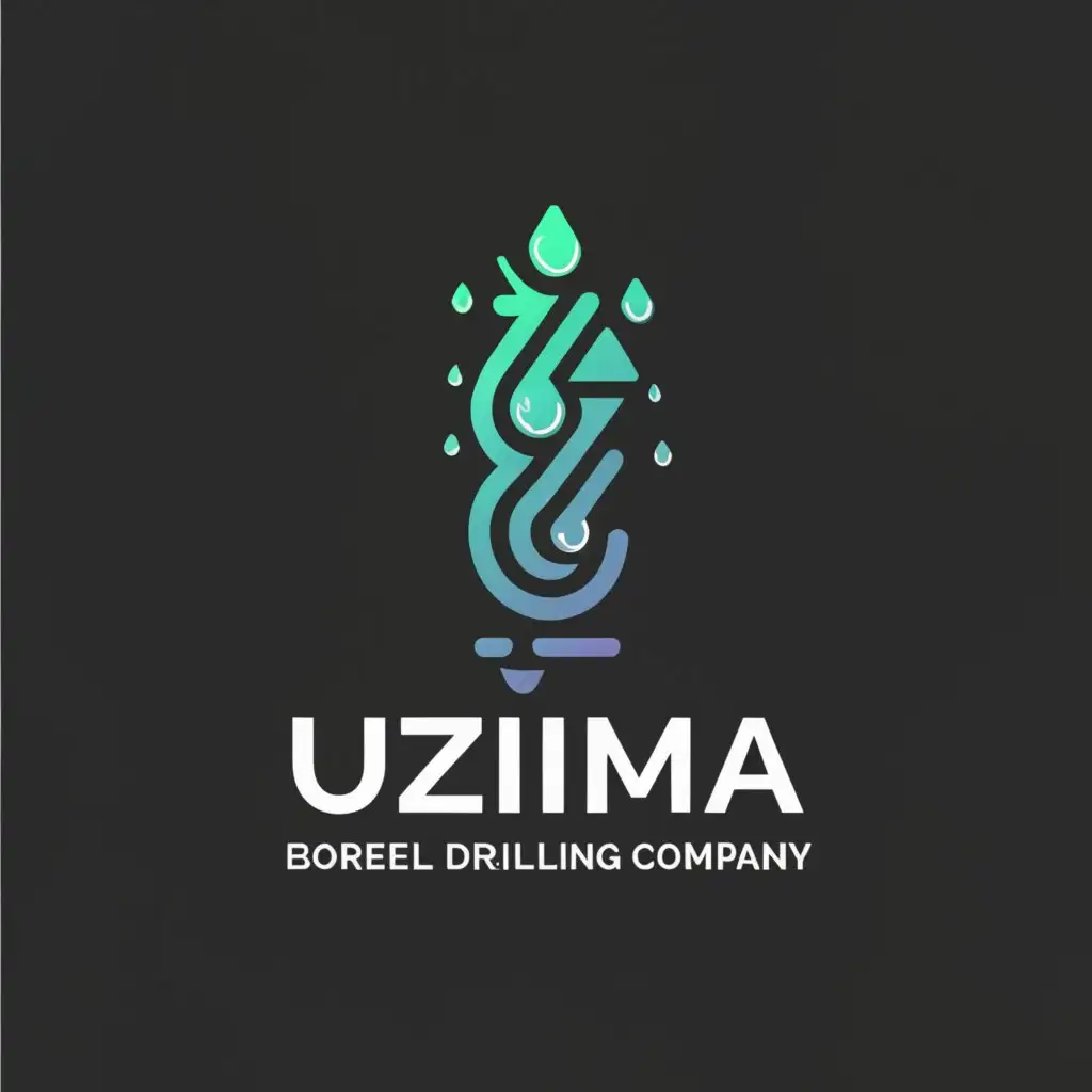 a logo design,with the text "UZIMA BOREHOLE DRILLING COMPANY", main symbol:BOREHOLE DRILLING/WATER DROPLETS,complex,clear background