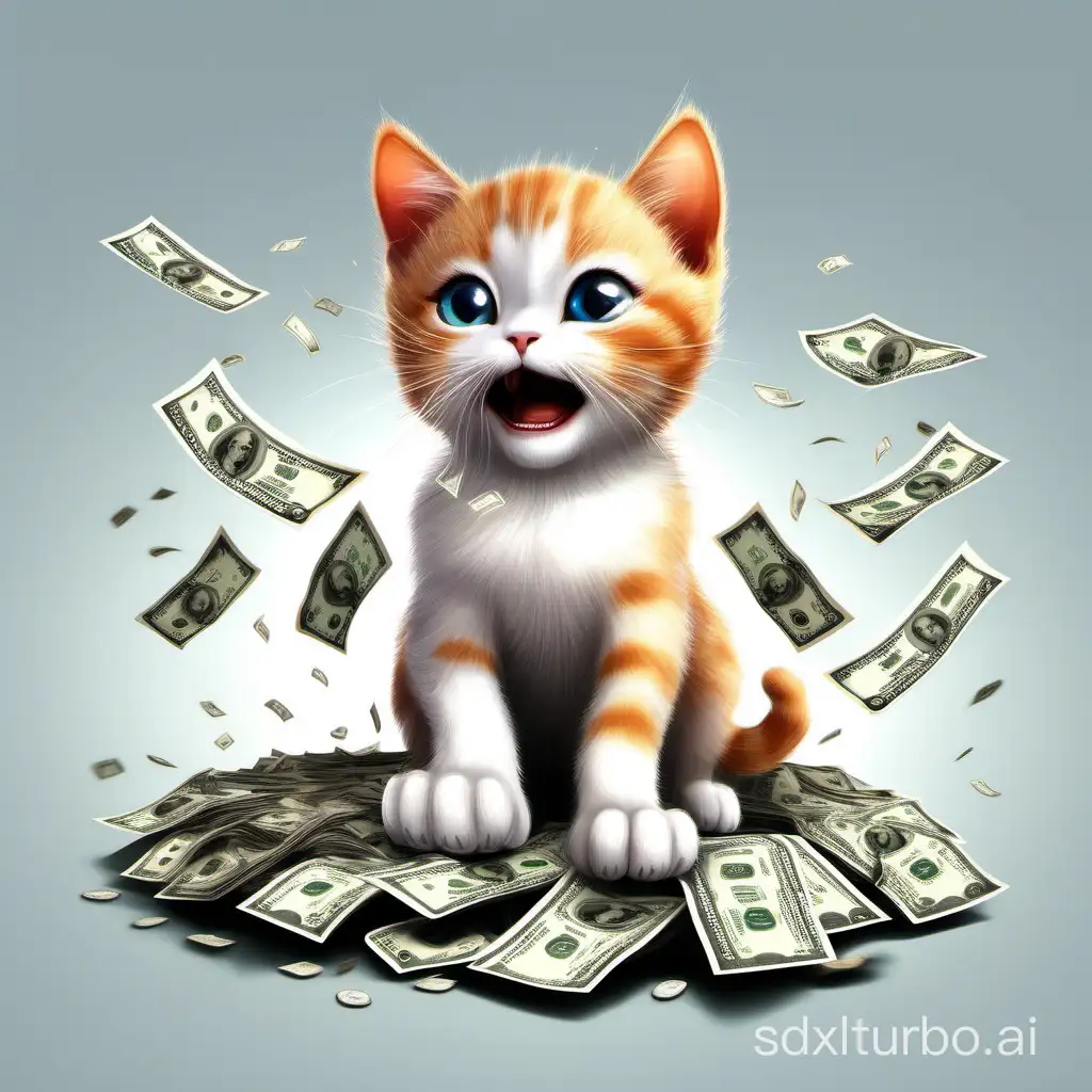 Adorable-Cat-Surrounded-by-Flying-Dollars