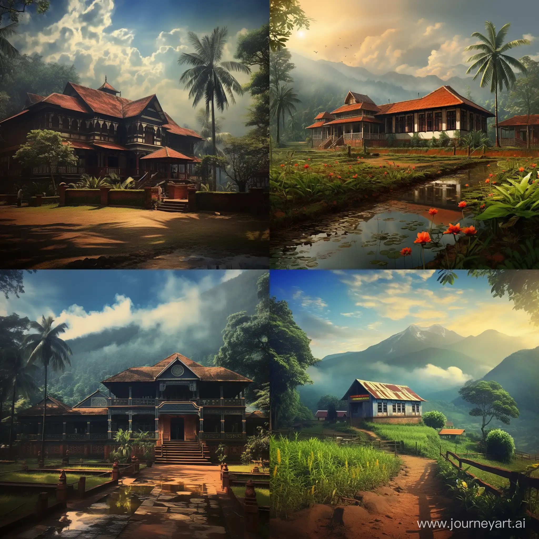 realistic image of old Kerala school with beautiful background