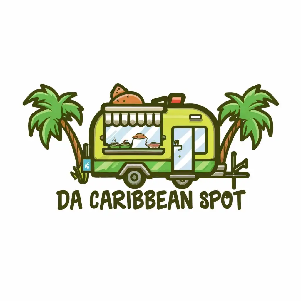 a logo design,with the text "DA CARIBBEAN SPOT", main symbol:GREEN FOOD TRAILER,Minimalistic,be used in Restaurant industry,clear background