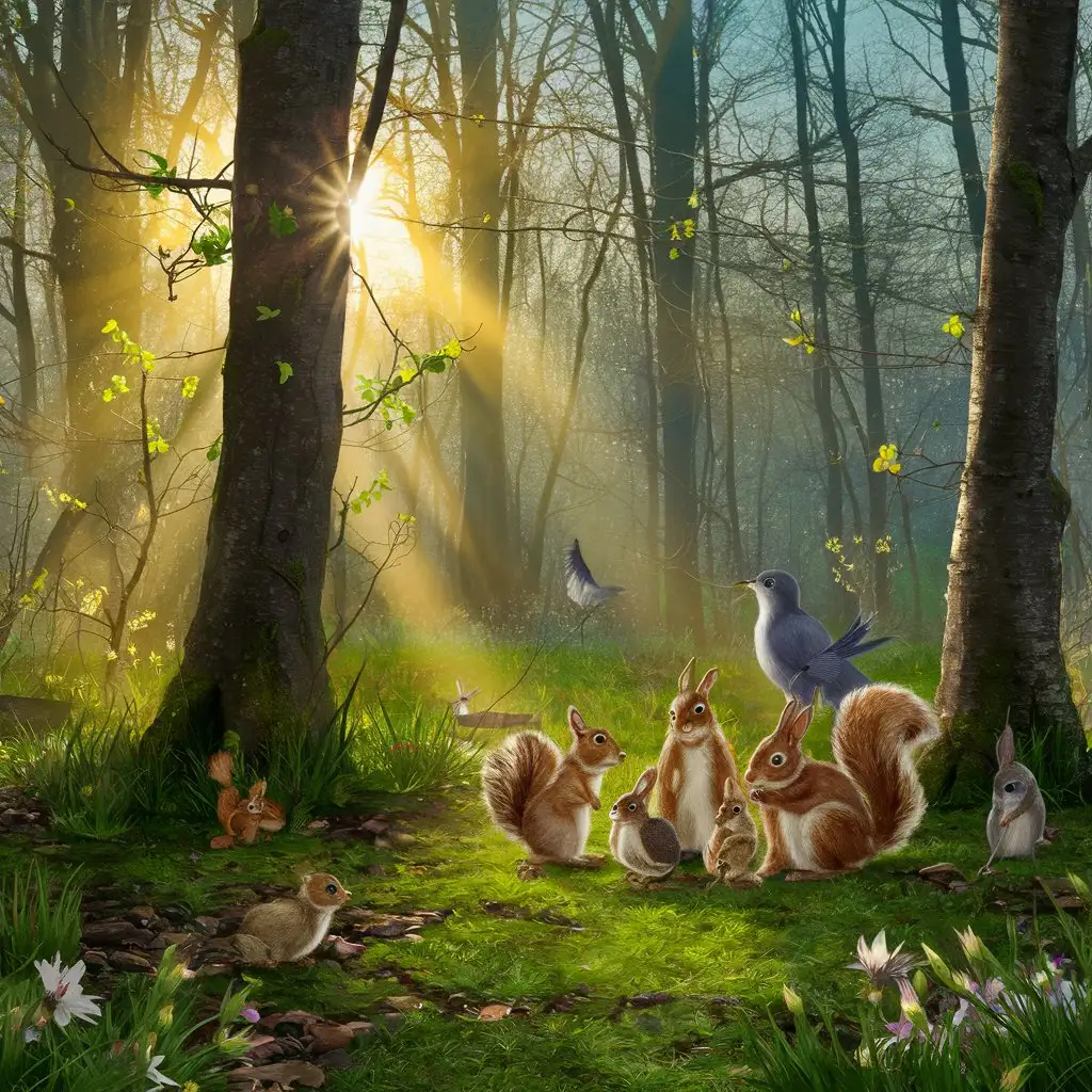 Sunlit Early Spring Morning in the Enchanted Woods
