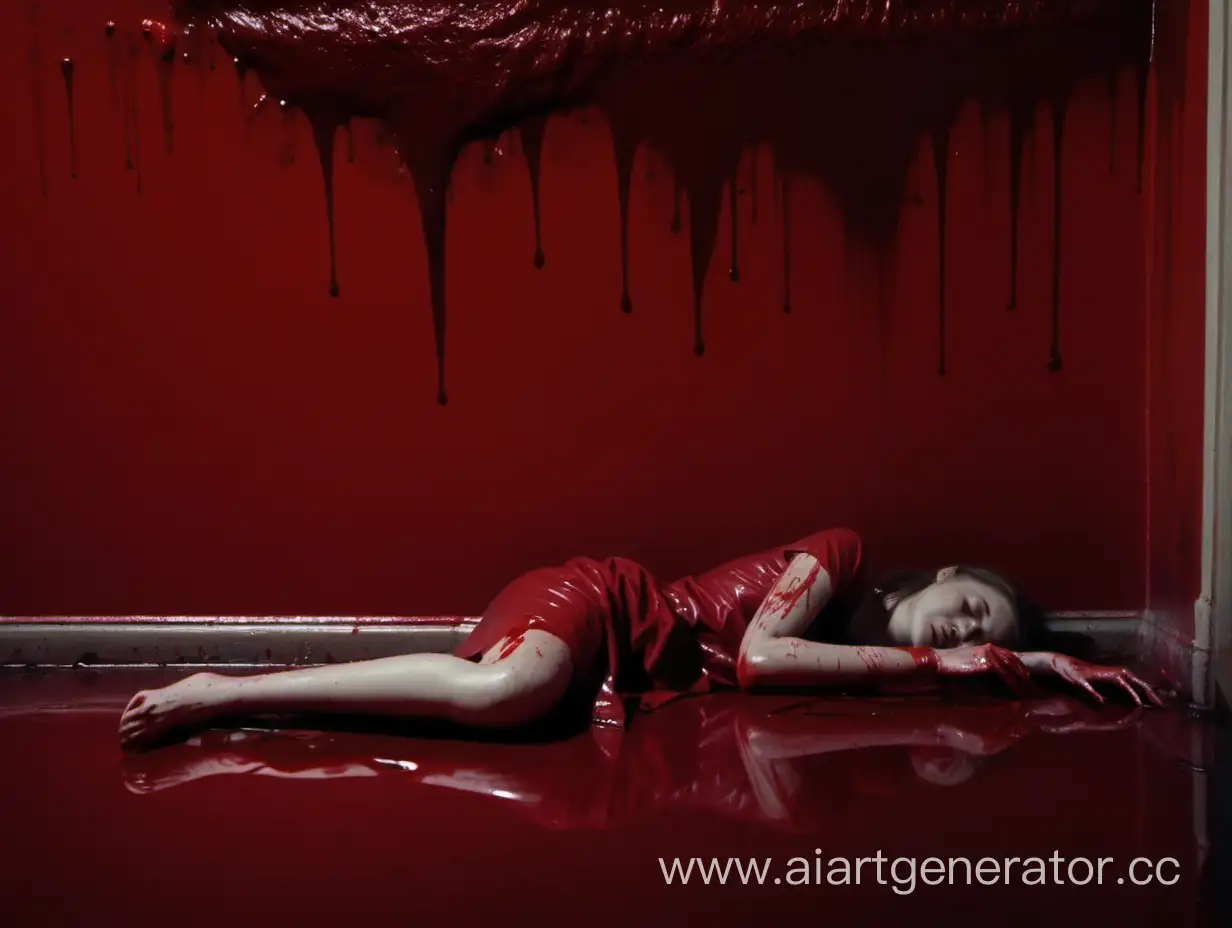 Mysterious-Moonlit-Scene-Woman-Sleeping-in-Red-Paint