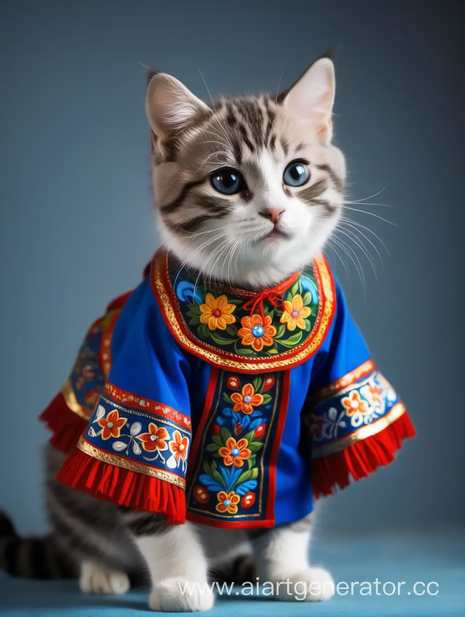 Adorable-Little-Cat-in-Traditional-Russian-Folk-Costume