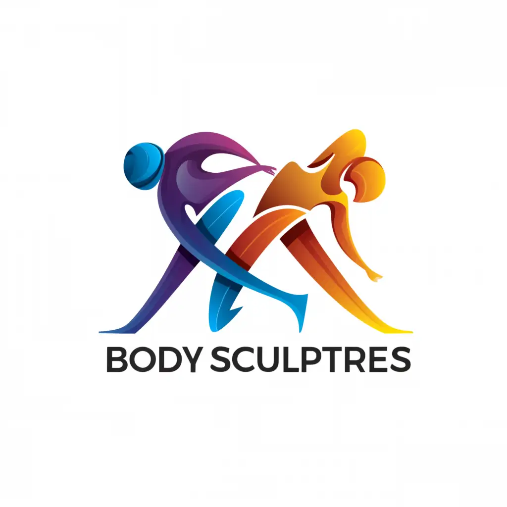 a logo design, with the text 'Body Sculptures', main symbol: lady and man body tuning and health well being, moderate, clear background. The writing 'body sculptures' to be corrected and to curve upwards
