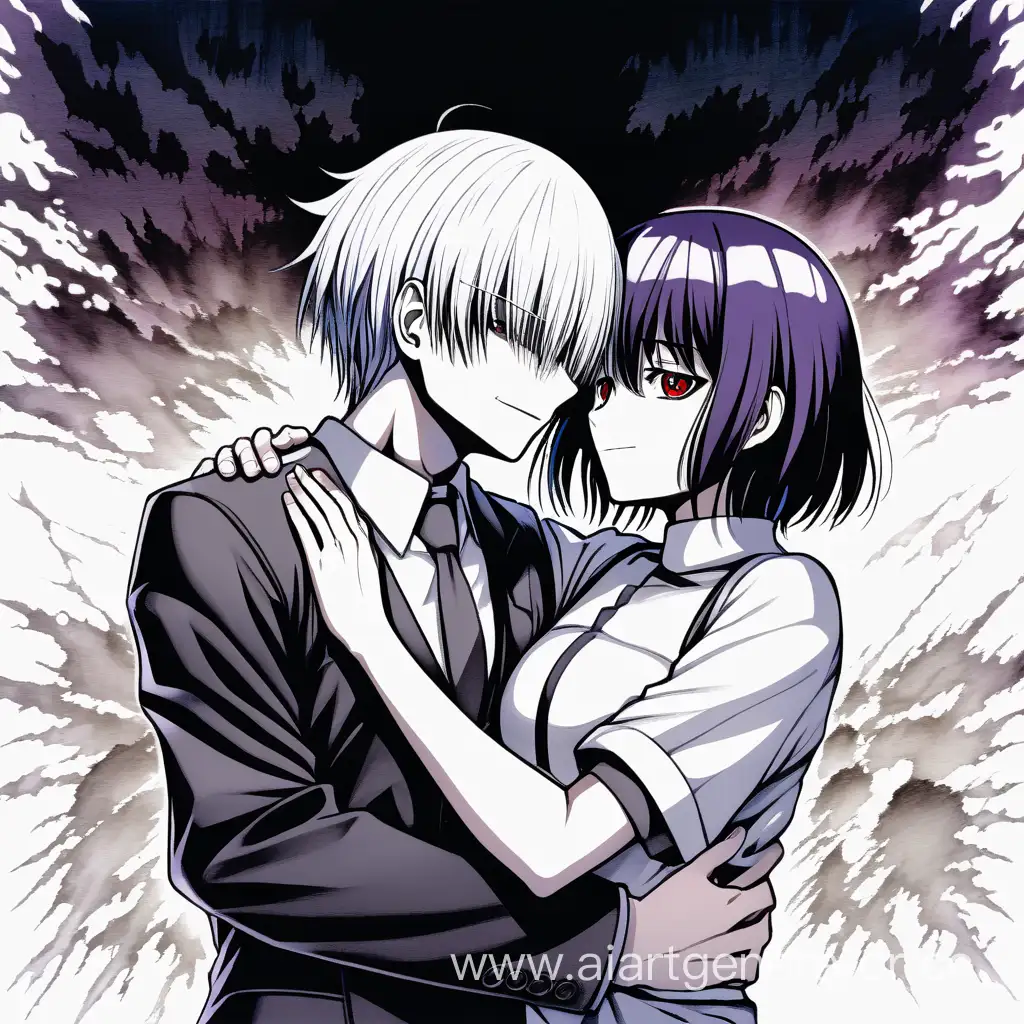 Kaneki-Ken-and-Touka-Embrace-Romantic-Manga-Illustration