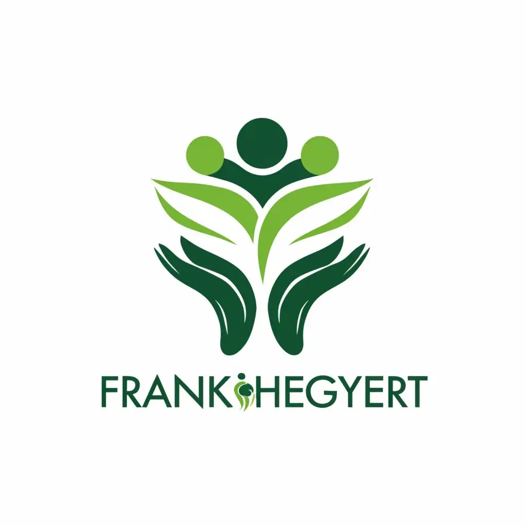 a logo design,with the text "Frankhegyert", main symbol:green leaf holding hands,complex,be used in Nonprofit industry,clear background