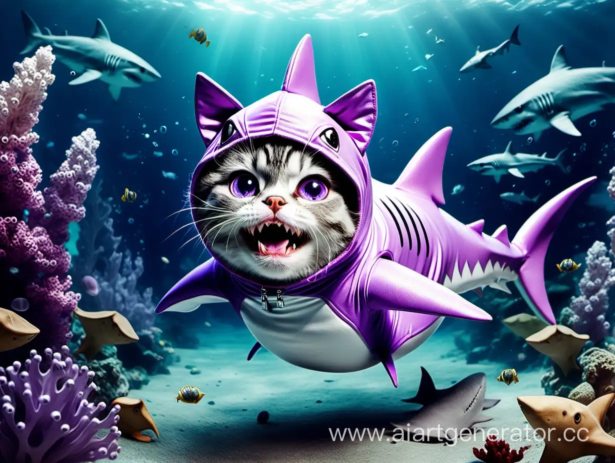 Adorable-Lilac-Cat-in-Shark-Costume-Exploring-Underwater-Kingdom