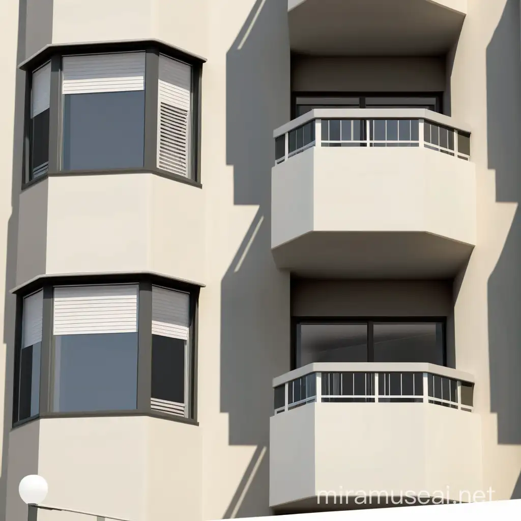 make a photorealistic image outside an upscale high rise apartment with a balcony and window next to each other, based on this image.

