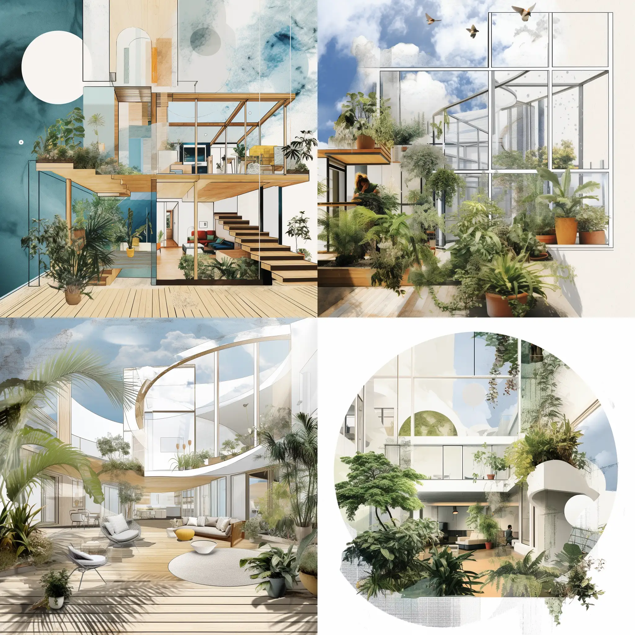 a simple concept collage for a design project with inside outside concept witn an open to sky atrium for rehabilitation centre with plants and a safe and healthy hospital
showcasing sketch and collage