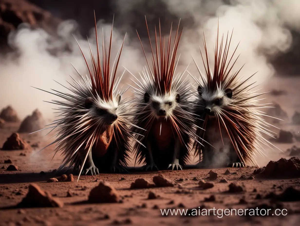 Martian cold, steam from the bodies of a herd of Martian porcupines with long needles, huddled tightly, basking against each other