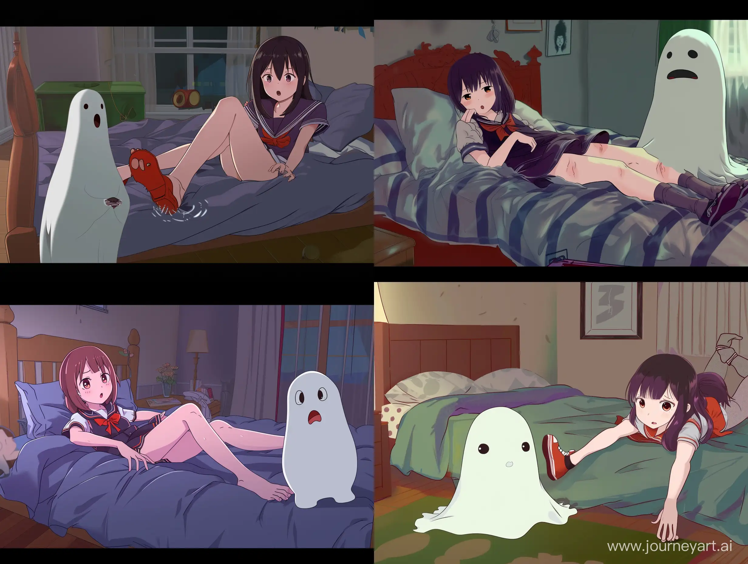 Scared-Anime-Girl-Finds-Ghost-Under-Bed