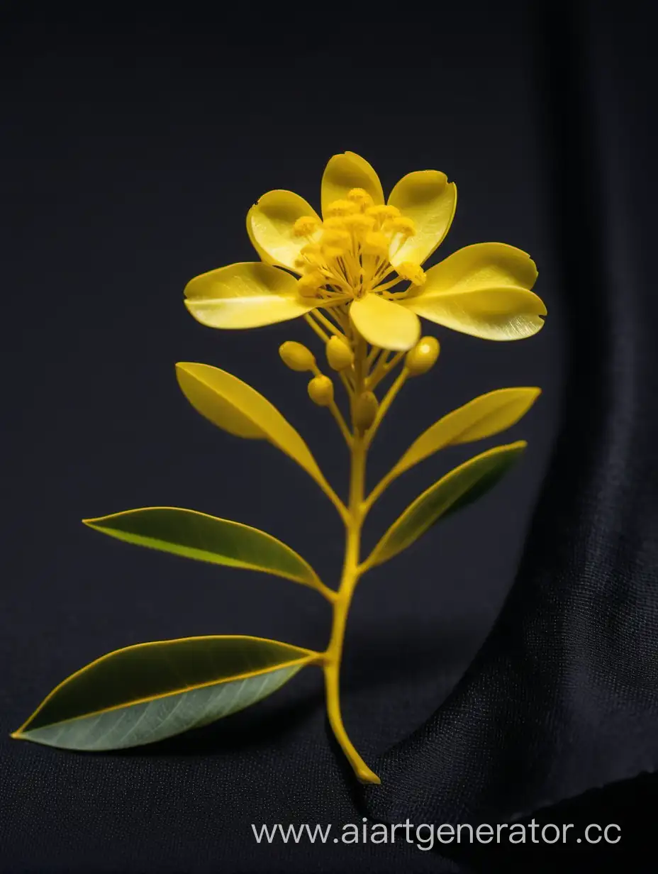 Acacia yellow flower close up 8k laying on BLACK cloth surface background