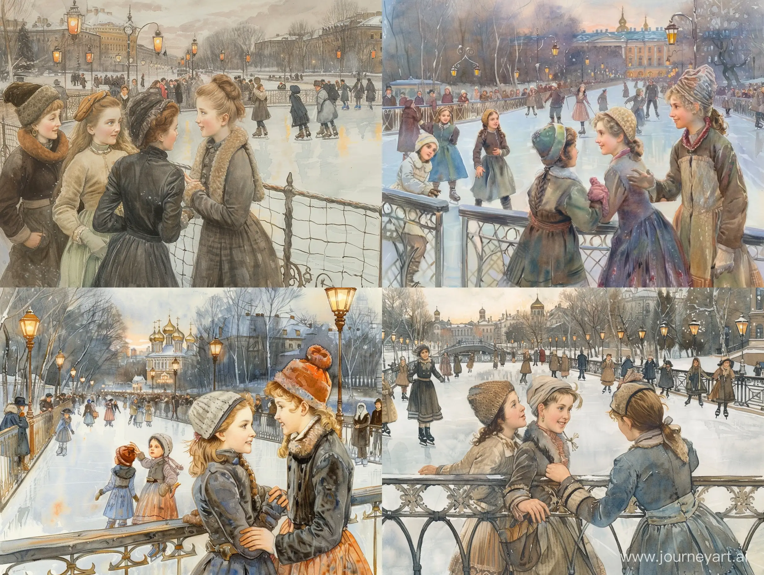 Fashionable-Girls-Ice-Skating-in-St-Petersburg-Park-1910