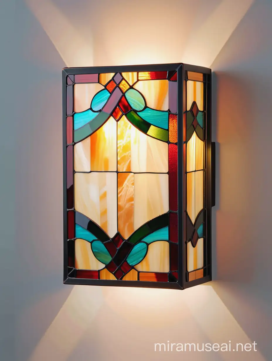 Rectangular Stained Glass Wall Lamp Tiffany Technique Illuminated Art
