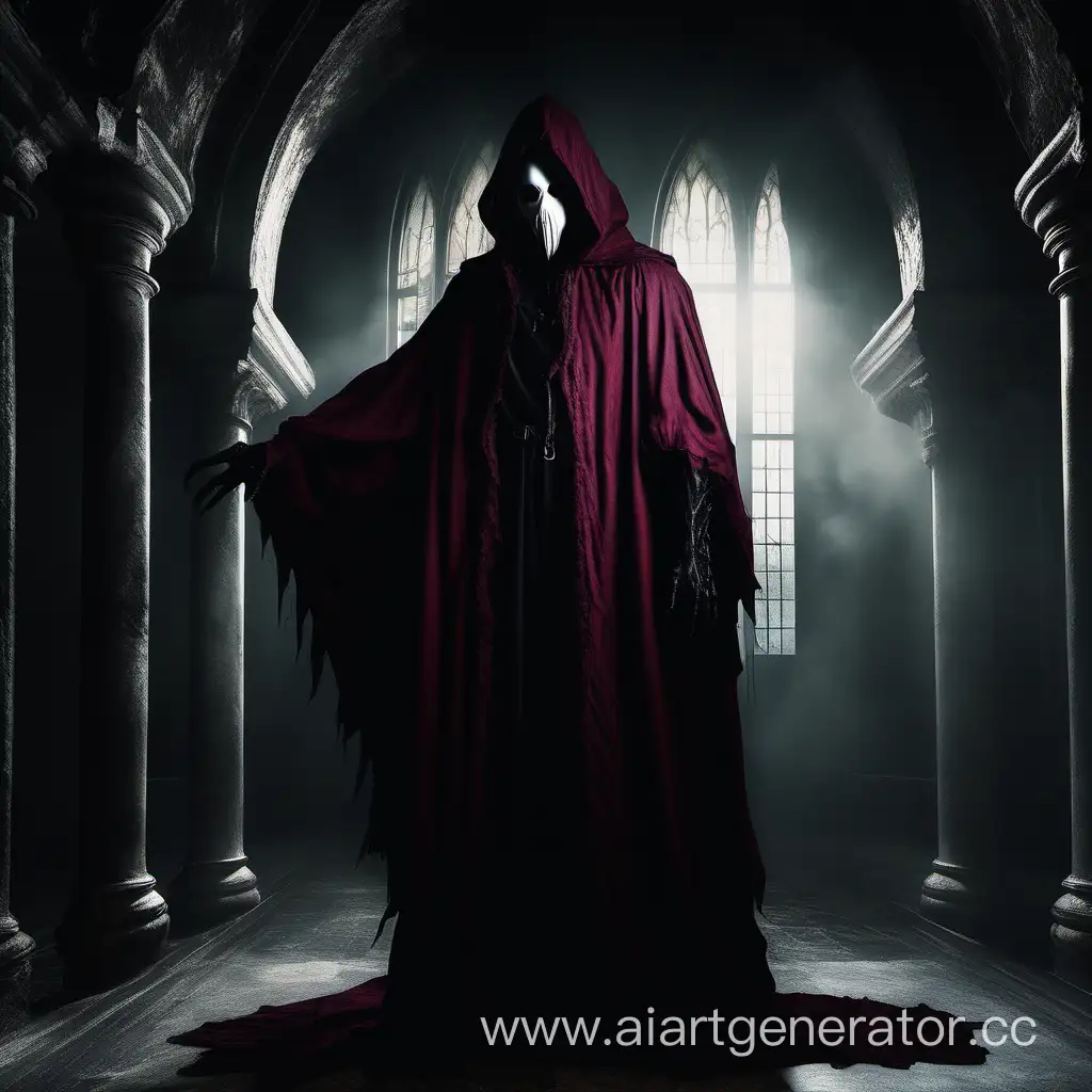 Dark-Gothic-Castle-Sinister-Black-Monster-in-Burgundy-Cloak