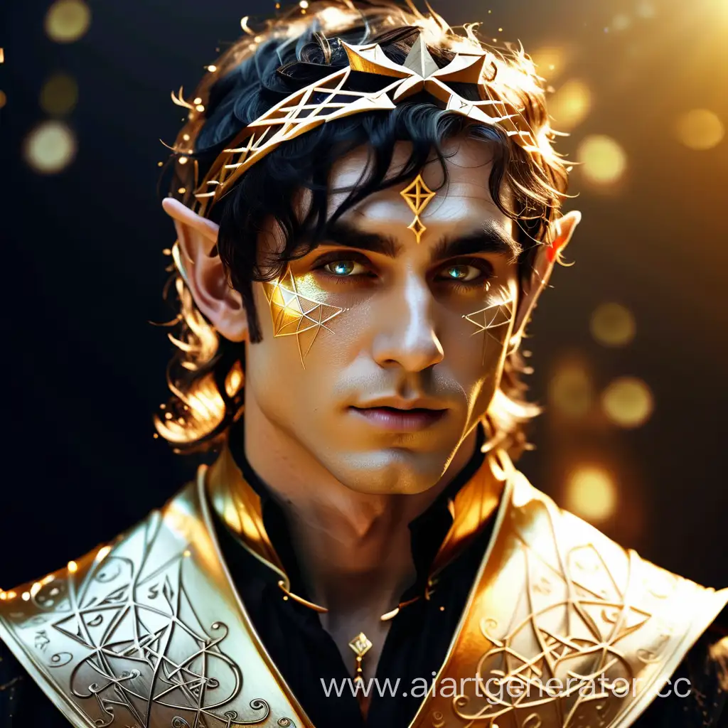 Enchanting-Elf-Magician-with-Golden-Runes-and-Thoughtful-Gaze