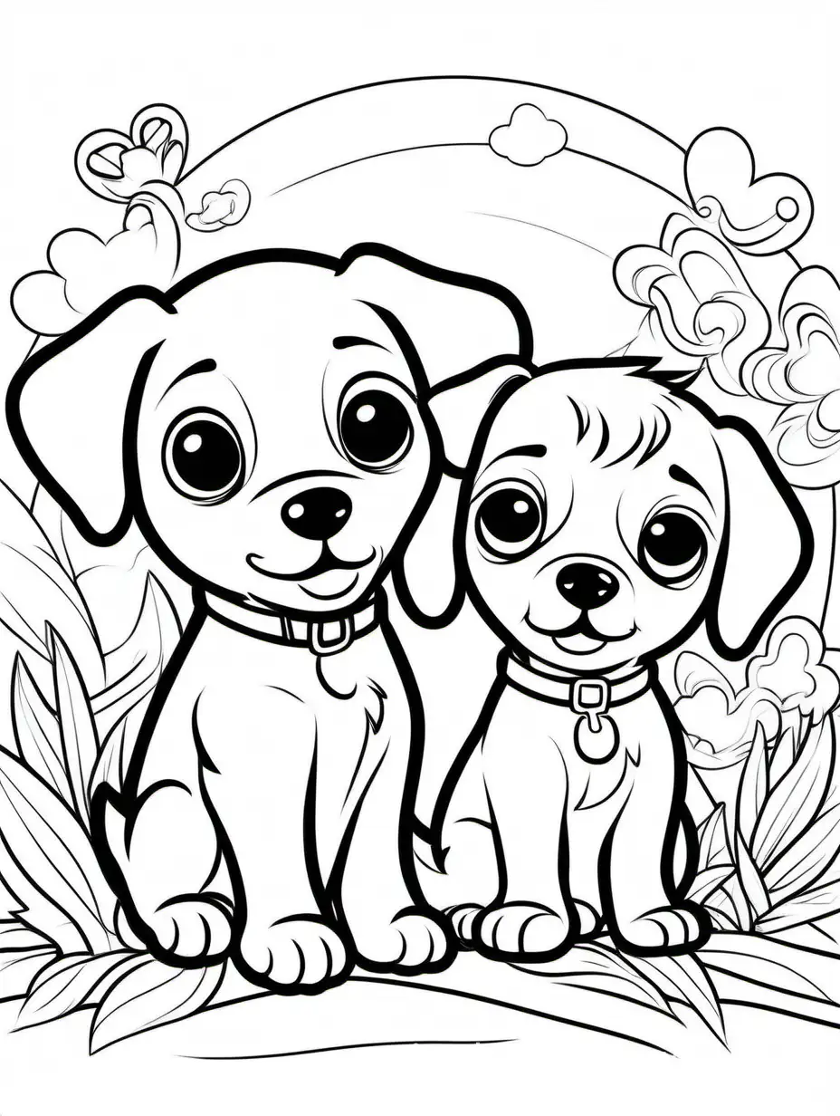  cute Puppy and his son for kids
, Coloring Page, black and white, line art, white background, Simplicity, Ample White Space. The background of the coloring page is plain white to make it easy for young children to color within the lines. The outlines of all the subjects are easy to distinguish, making it simple for kids to color without too much difficulty
