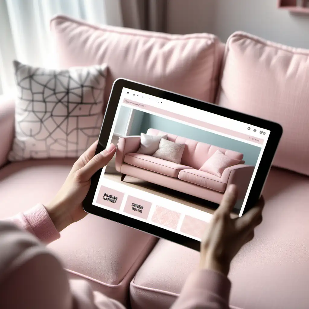 Effortless Online Shopping Cozy Living Room Order on Pastel Pink Sofa