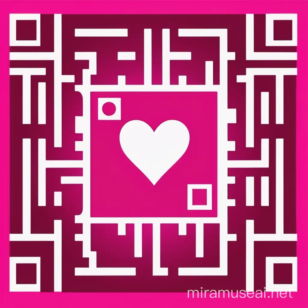 Qr code with a heart in the middle , pink and red theme, digital illustration 