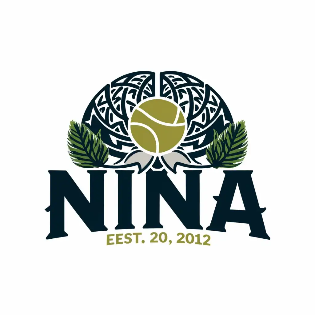 a logo design,with the text 'NINA', main symbol:netball

Polynesian theme with pine tree
Polynesian bird
,complex,clear background