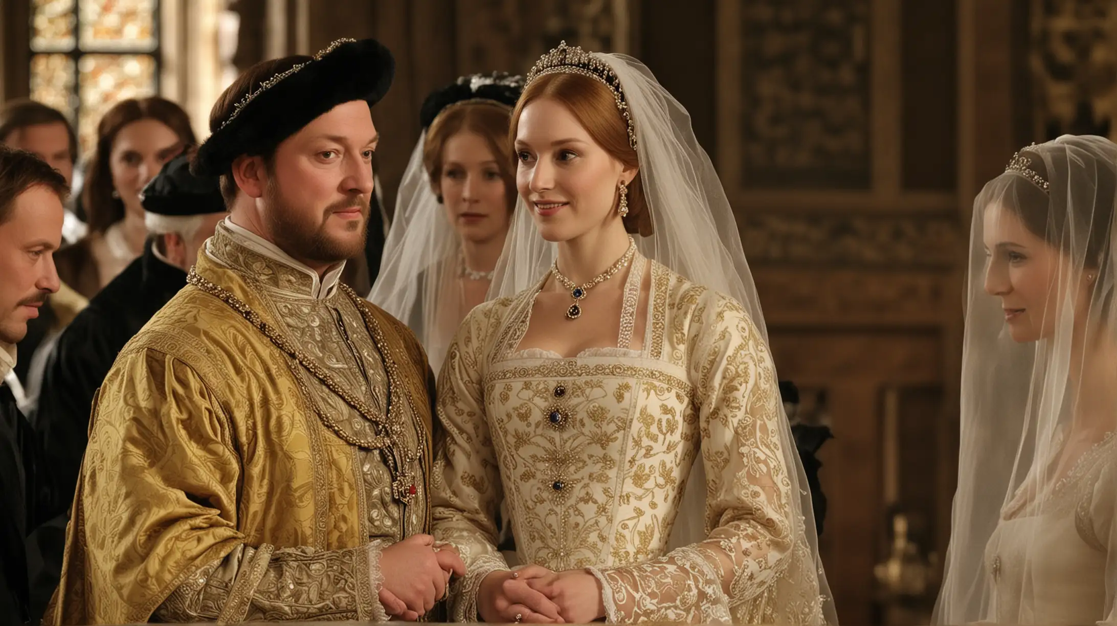 rey Enrique VIIIA LOS 45 años  de edad se casa con catalina howar quinta esposa de 18 años dé la dinastía tudor boda en la realeza