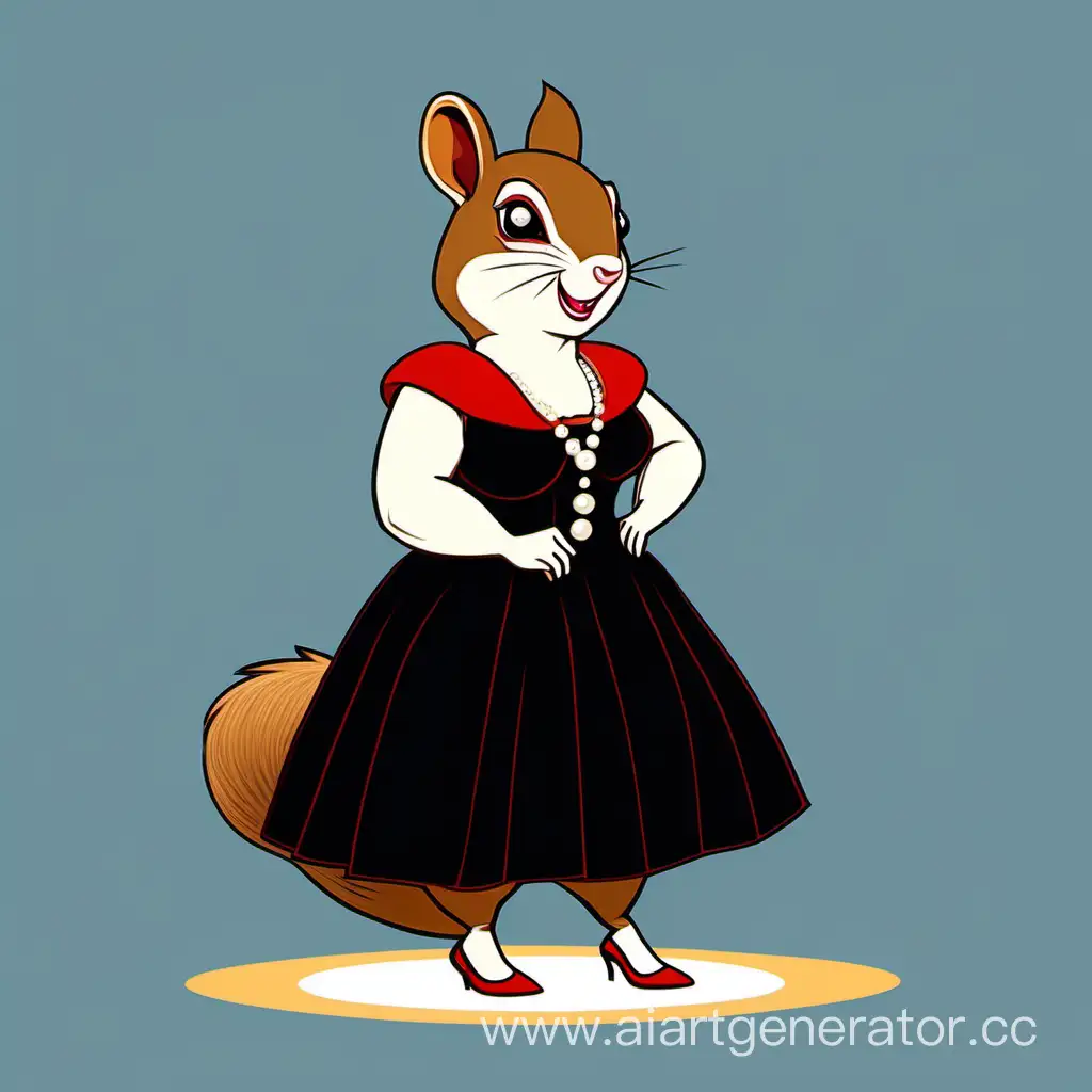 Elegant-BlackTie-Squirrel-Adorned-in-Evening-Dress-and-Pearls