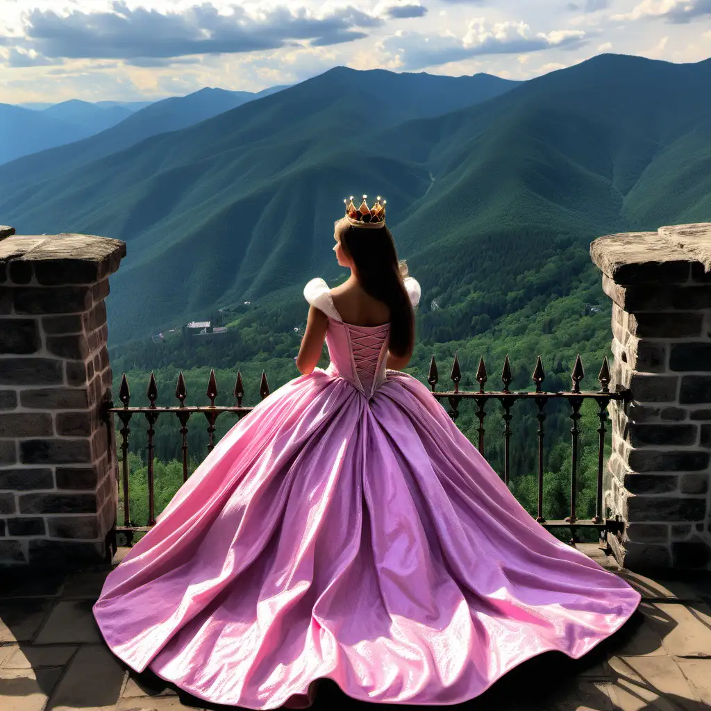 Princess in a Castle Overlooking Majestic Mountains