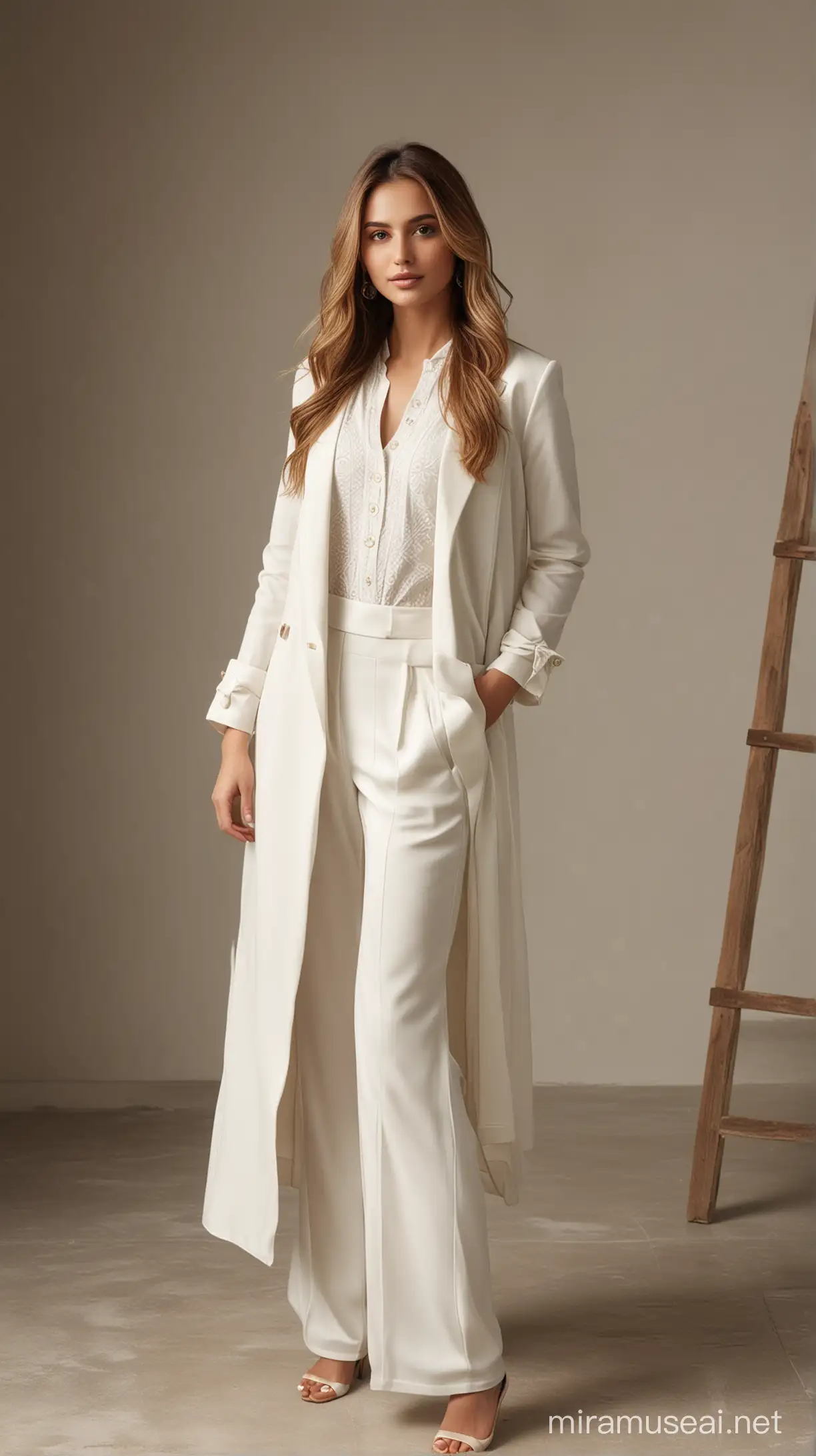 Sophisticated Vogue Style Photoshoot Elegant Model in White Attire and Tailored Blazer