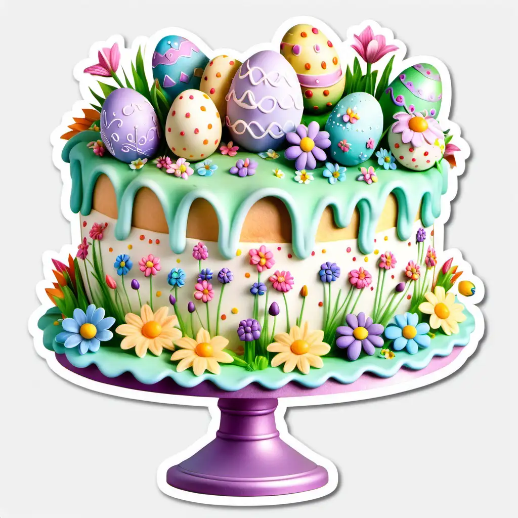 Whimsical Fairytale Easter Cake Sticker with Spring Flowers