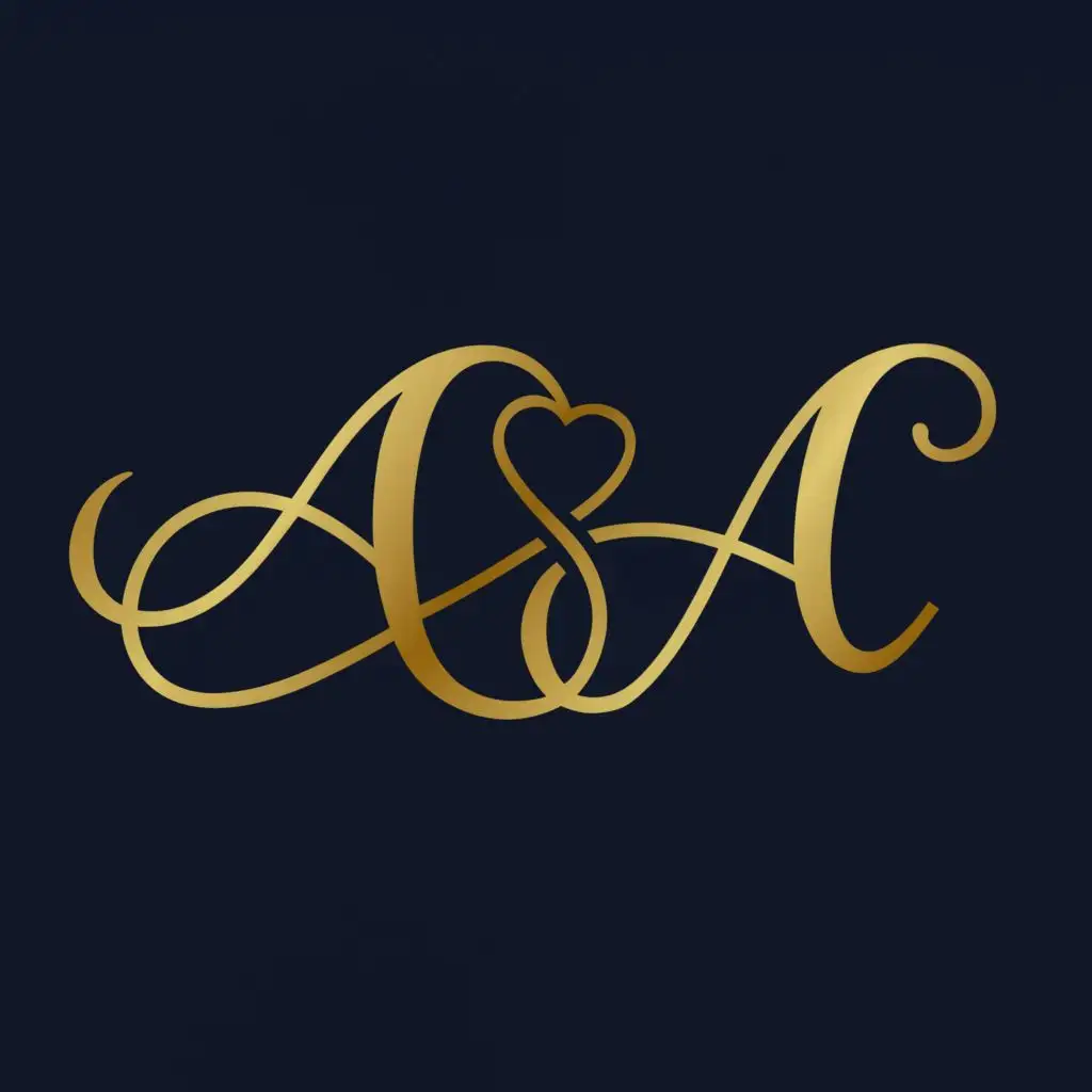 logo, letters Edwardian script, the heart between both letters, creating infinity, letters in gold color, navy blue background, wedding, with the text "AA", typography