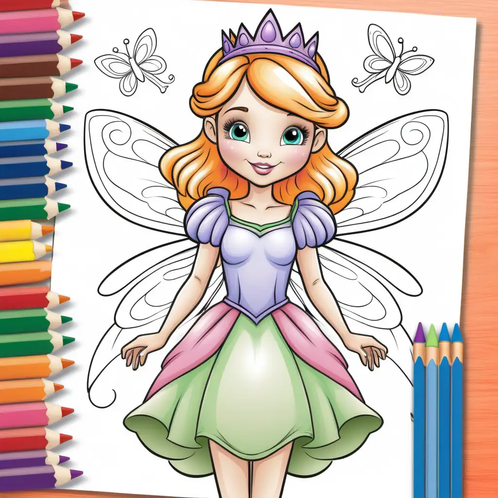 Enchanting Fairy Princess Coloring Book with Loose Crayons