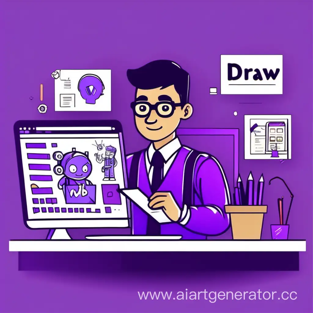 Нарисуй плоскую анимацию, веб-разработчик в фиолетовом стиле