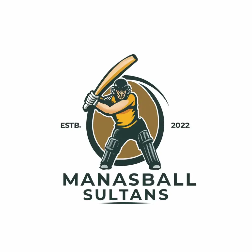 a logo design,with the text "Manasbal Sultans ", main symbol:Batter and wicket,Moderate,be used in Sports Fitness industry,clear background