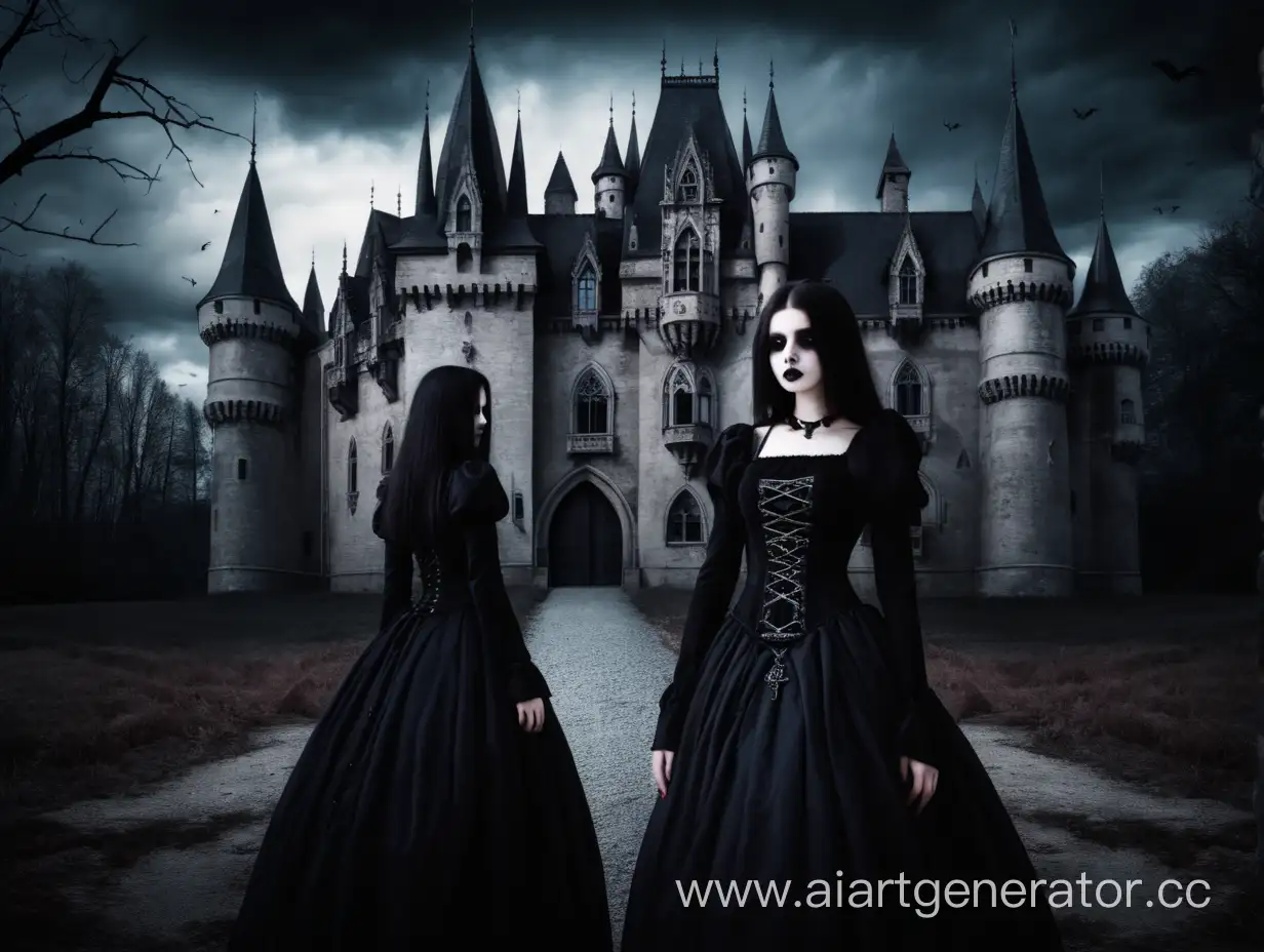 Gothic-Girl-Standing-Before-Haunting-Castle-in-Eerie-Horror-Setting