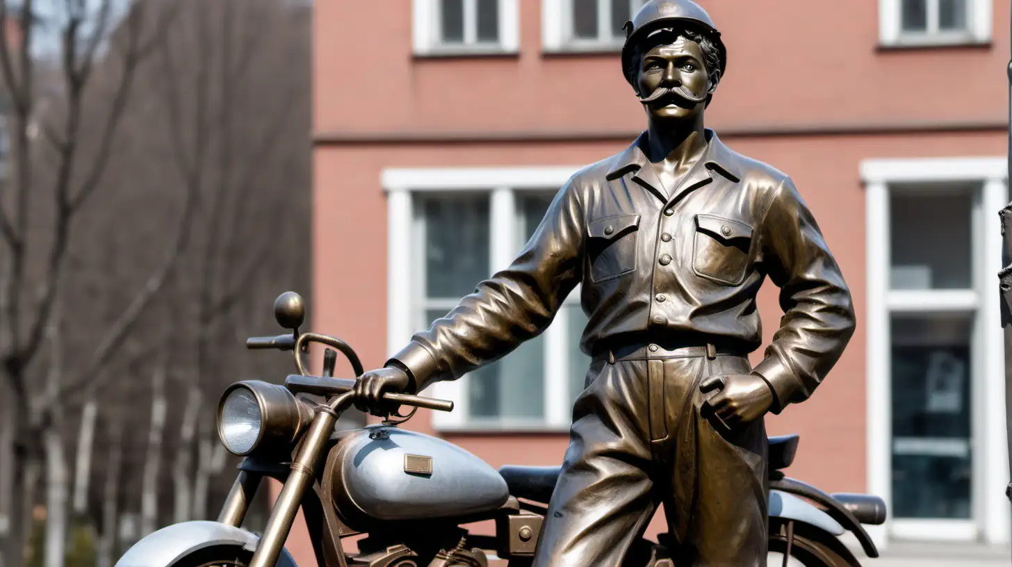 Young Coal Miner Statue with Motorcycle in PostSocialist Town